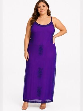 VTG Landmark Silk Purple Beaded Spaghetti Strap Prom Evening Maxi Dress Gown 1X